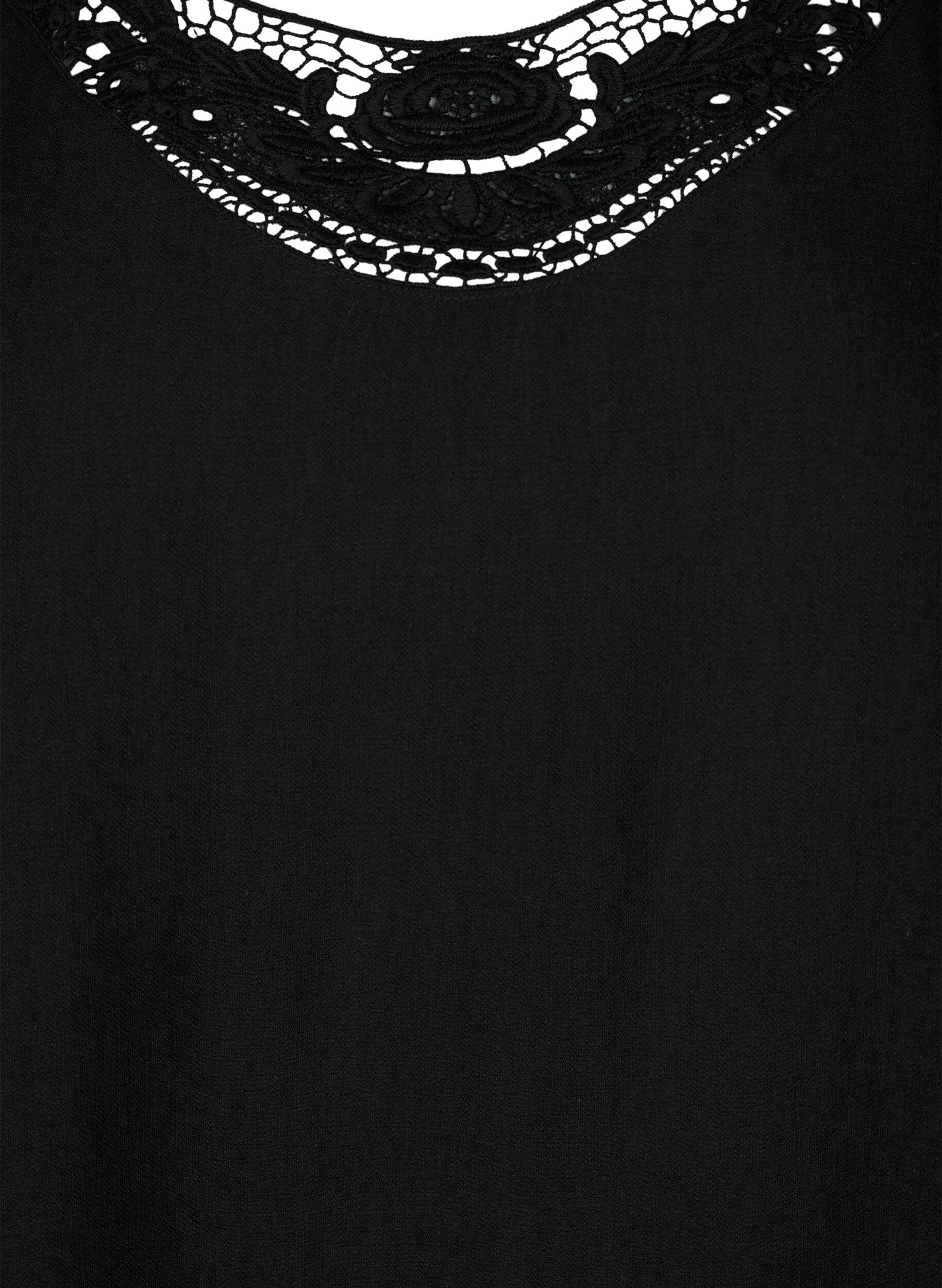 Zizzi Bluse aus Viskose mit H&auml;keldetails, Black, Packshot image number 2