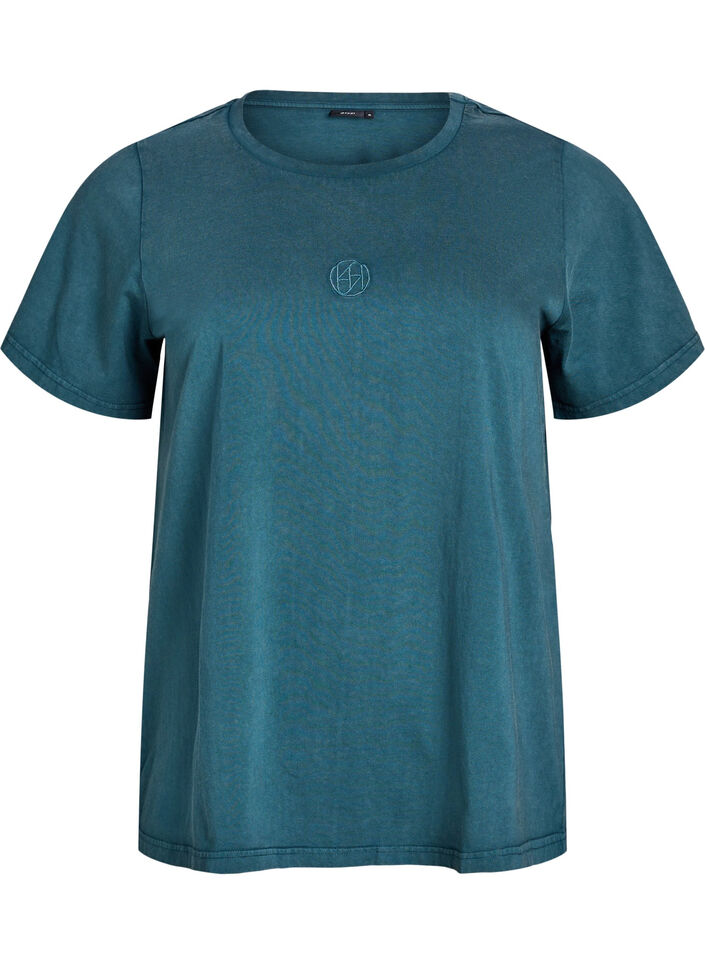 T-Shirt aus Bio-Baumwolle mit Washed-Look, Petrol, Packshot image number 0