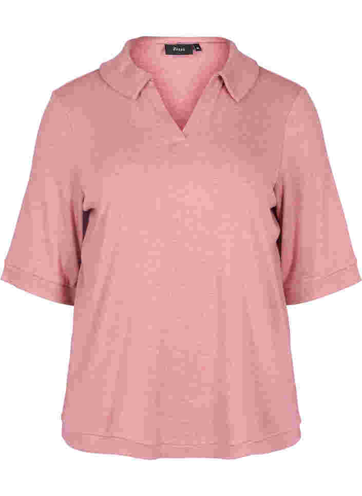Melierte Bluse mit Kragen und 2/4-Ärmeln, Rose Melange, Packshot image number 0
