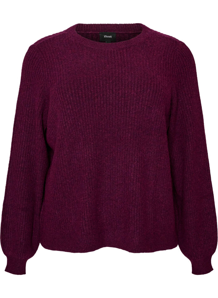 Gerippter Pullover mit Ballon&auml;rmeln, Lila, Packshot image number 0