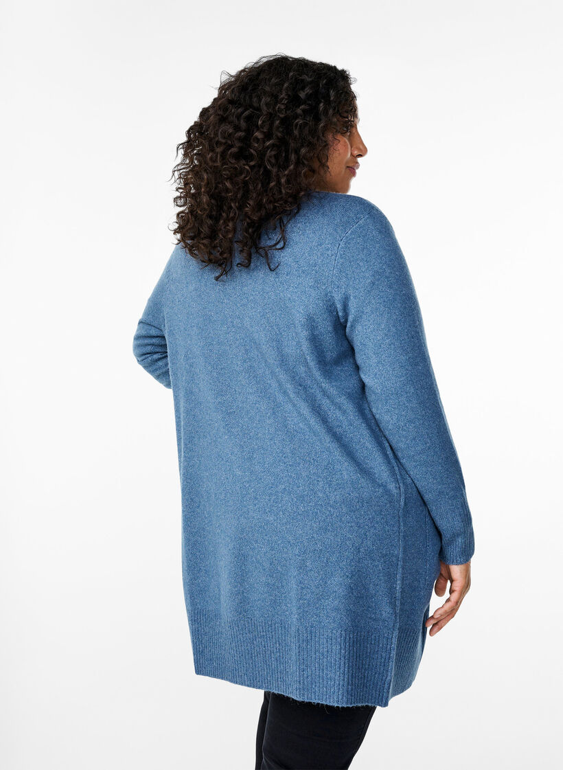 Strickjacke mit Rippenstrick und Taschen, Blau, Model image number 2