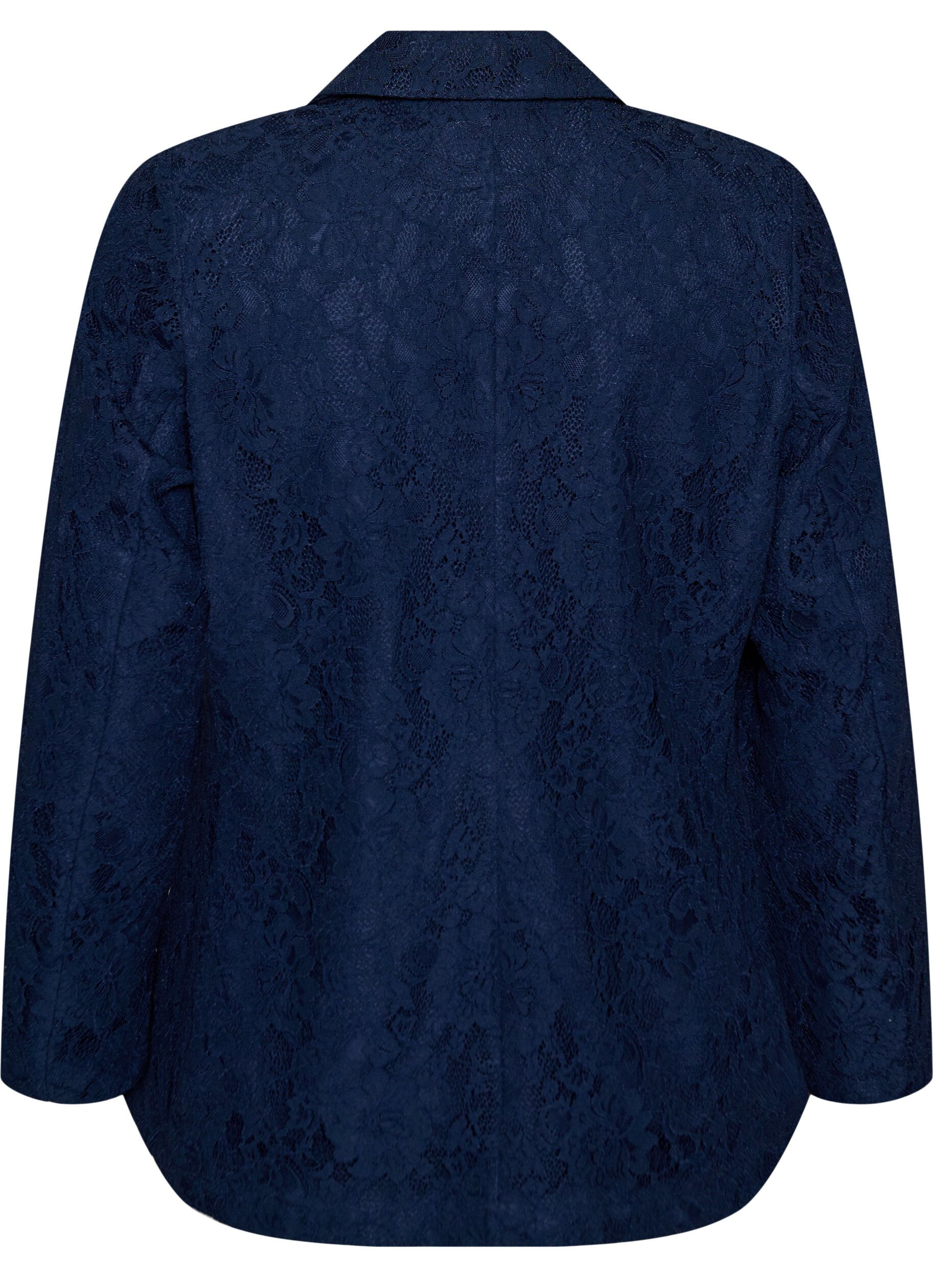 Zizzi Spitzenblazer mit Knopfverschluss, Blau, Packshot image number 1