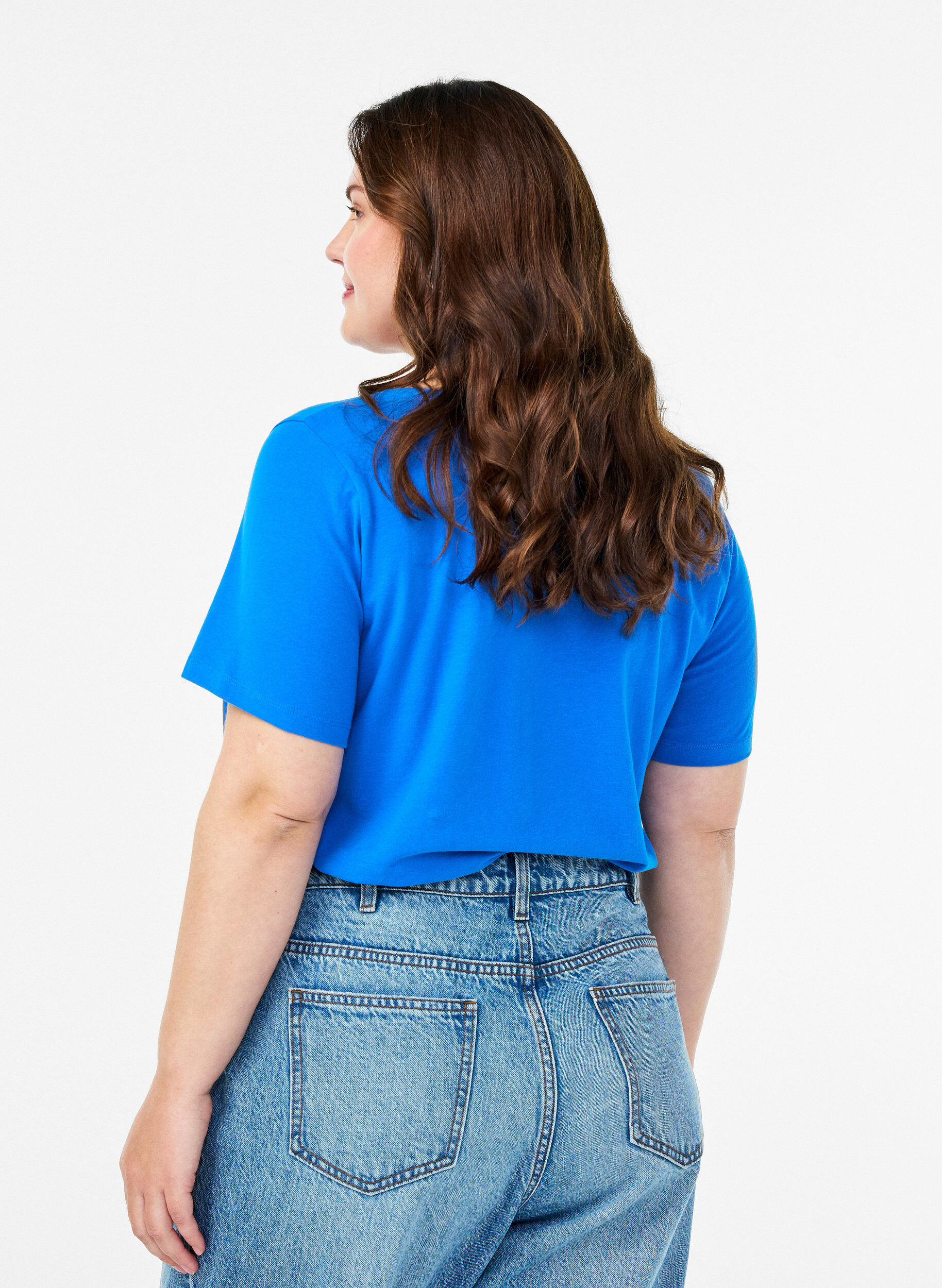 ZizziEinfarbiges Basic-T-Shirt aus Baumwolle, Blau, Model image number 2