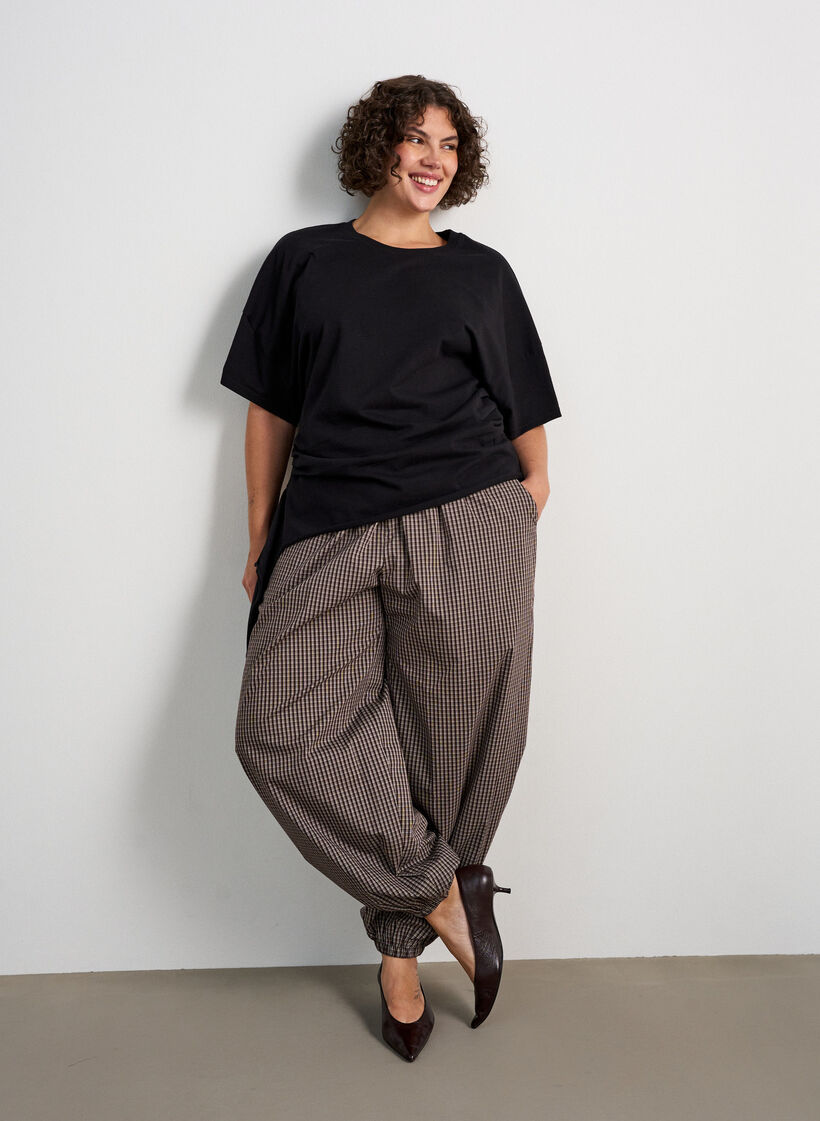 Ballonhose mit hoher Taille und Allover-Muster, Braun, Model image number 0
