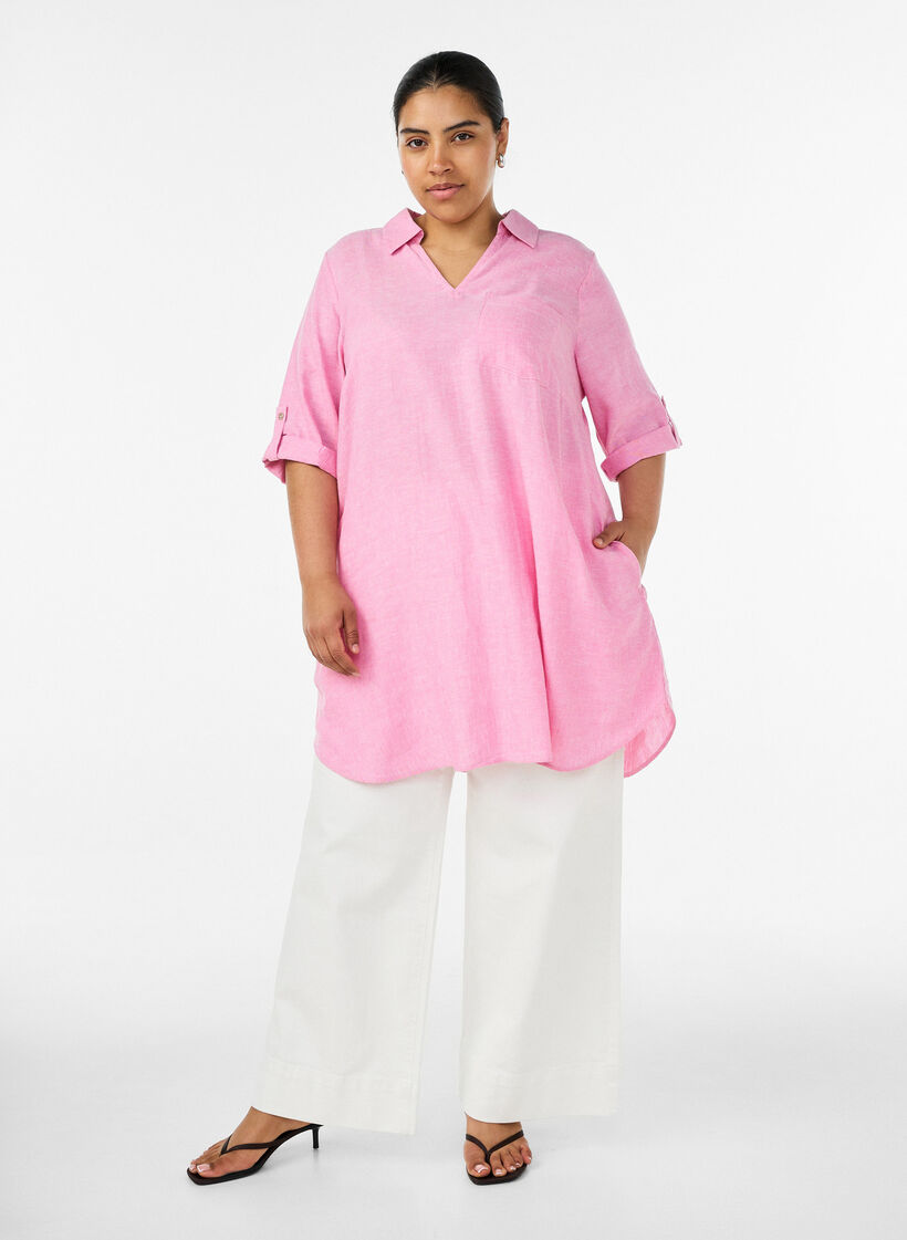 Tunika aus Leinen und Viskose mit A-Linie, Pink, Model image number 1