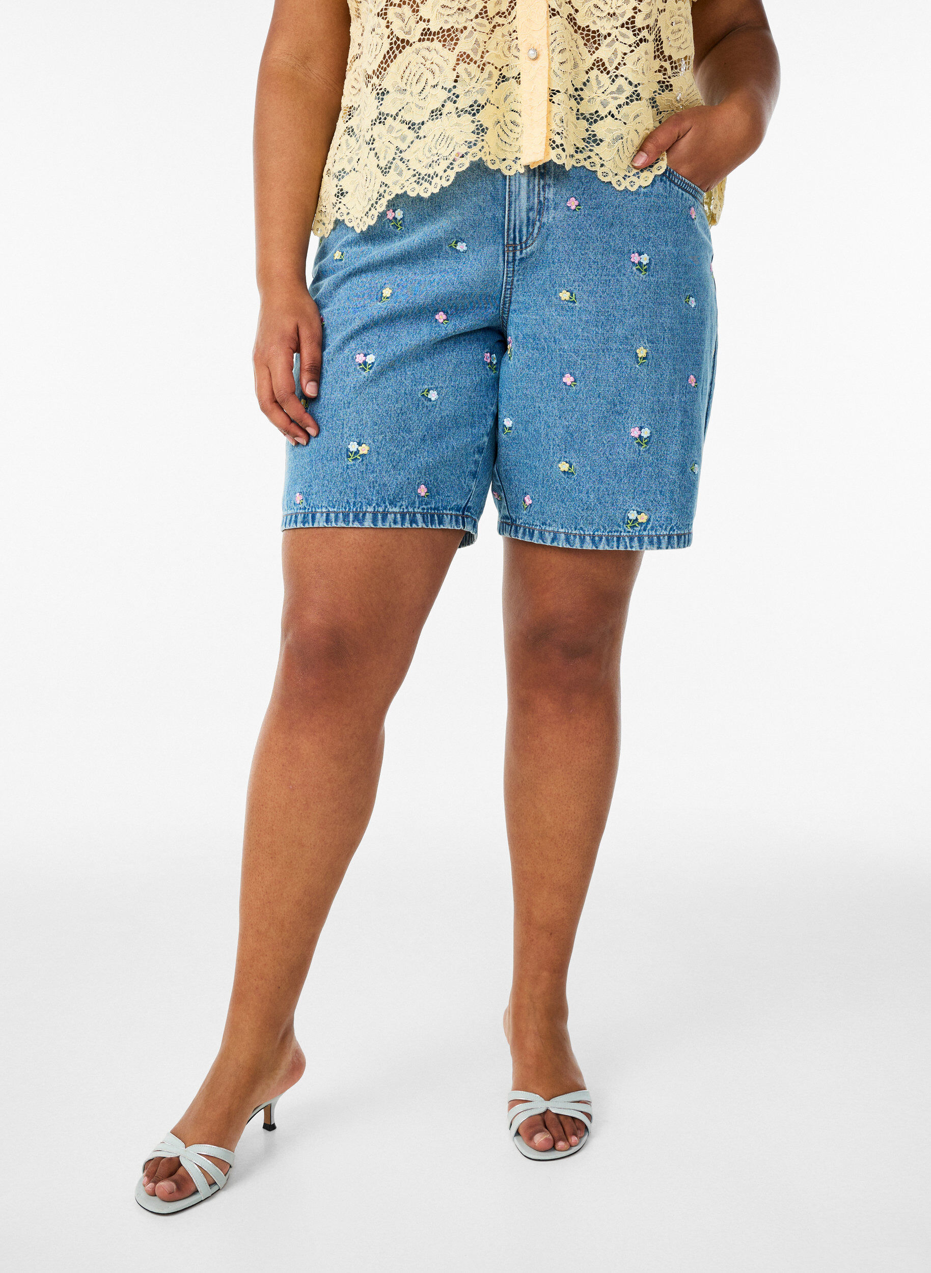 ZizziSpitzen blusenshirt mit perlenkn&ouml;pfen, Gelb, Model image number 3