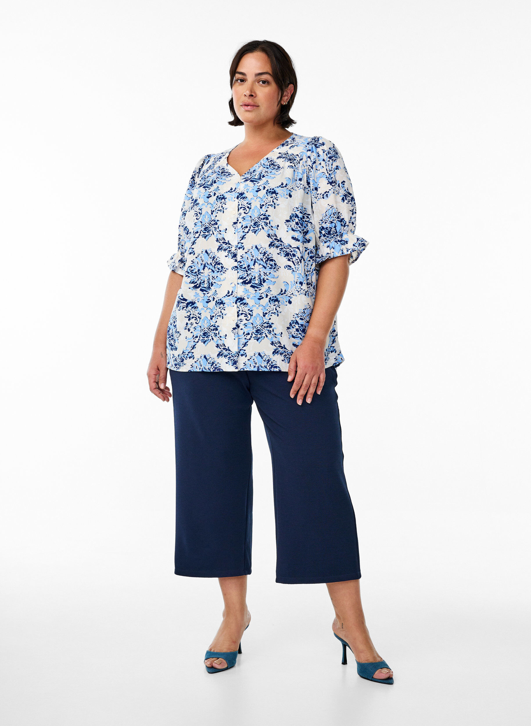 Zizzi Bluse mit 1/2 &Auml;rmeln, Beige, Model image number 1