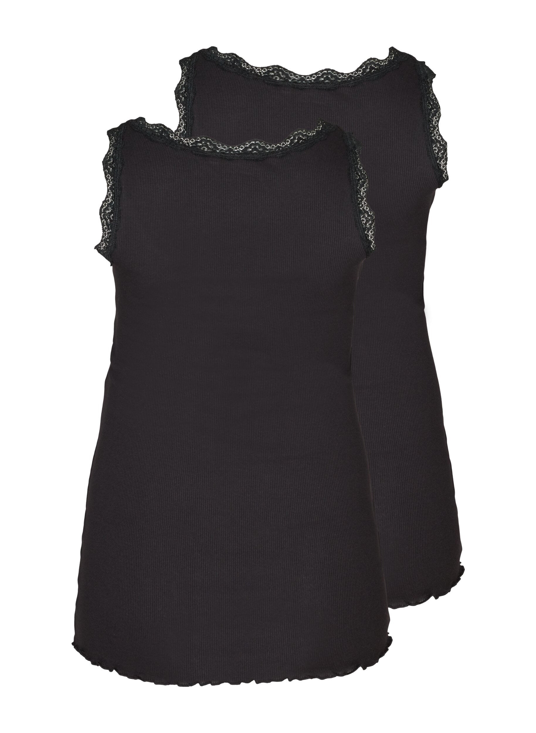 Zizzi 2-pack Tops mit Lace Trim, Schwarz, Packshot image number 1