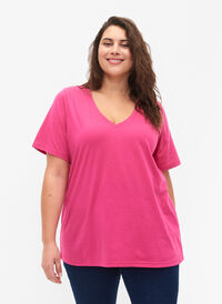 FLASH - T-Shirt mit V-Ausschnitt, Raspberry Rose, Model