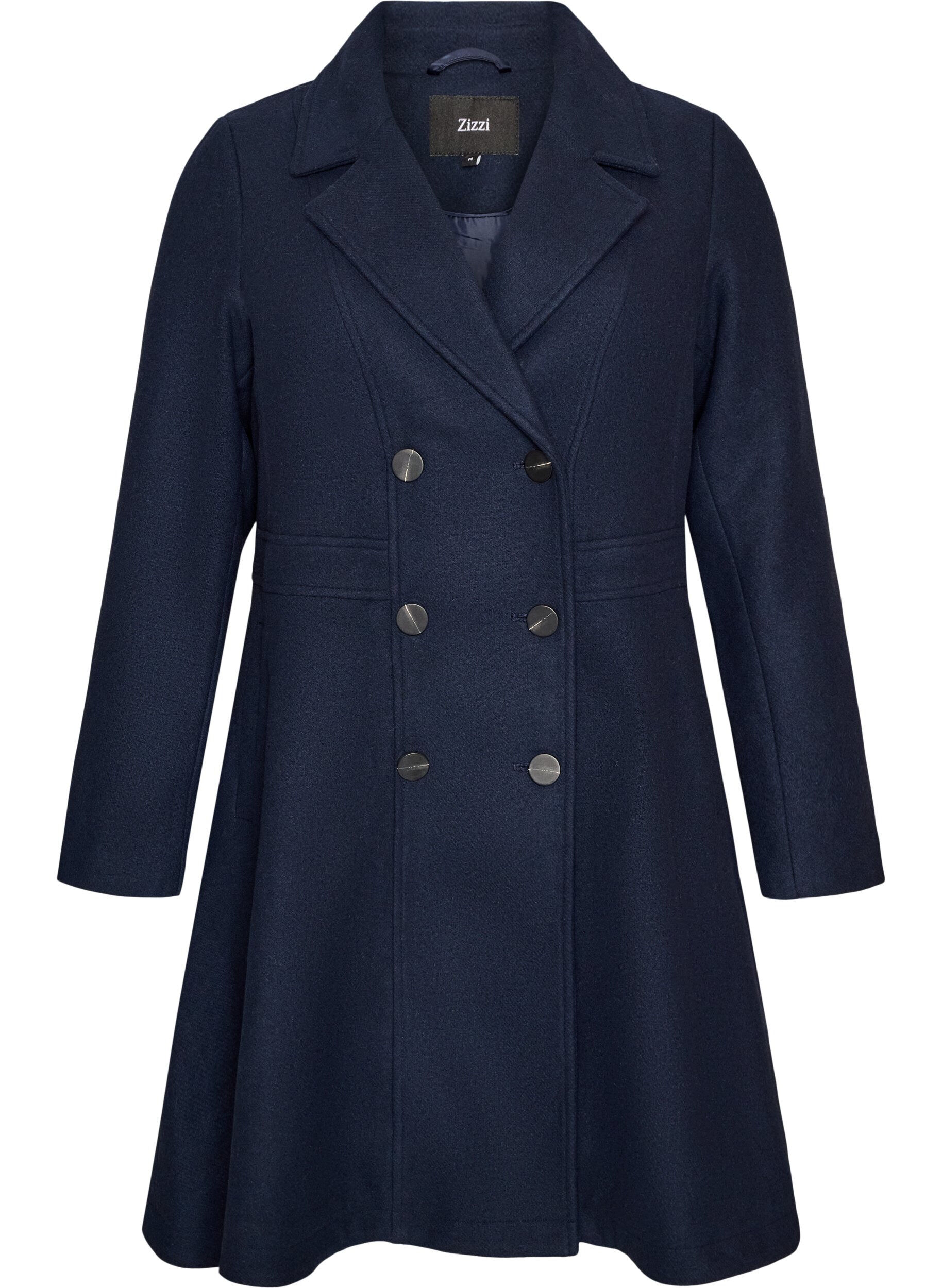 ZizziA-line wool coat with pockets, Blue, Packshot image number 0