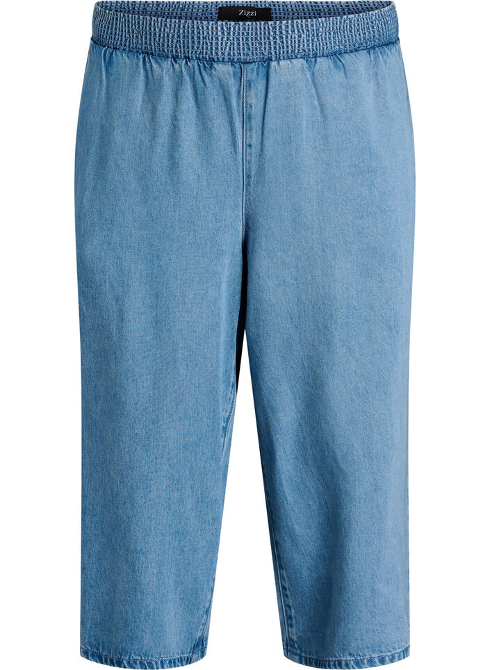 Culotte aus Lyocell mit weitem Bein in Jeans-Optik, Blau, Packshot image number 0