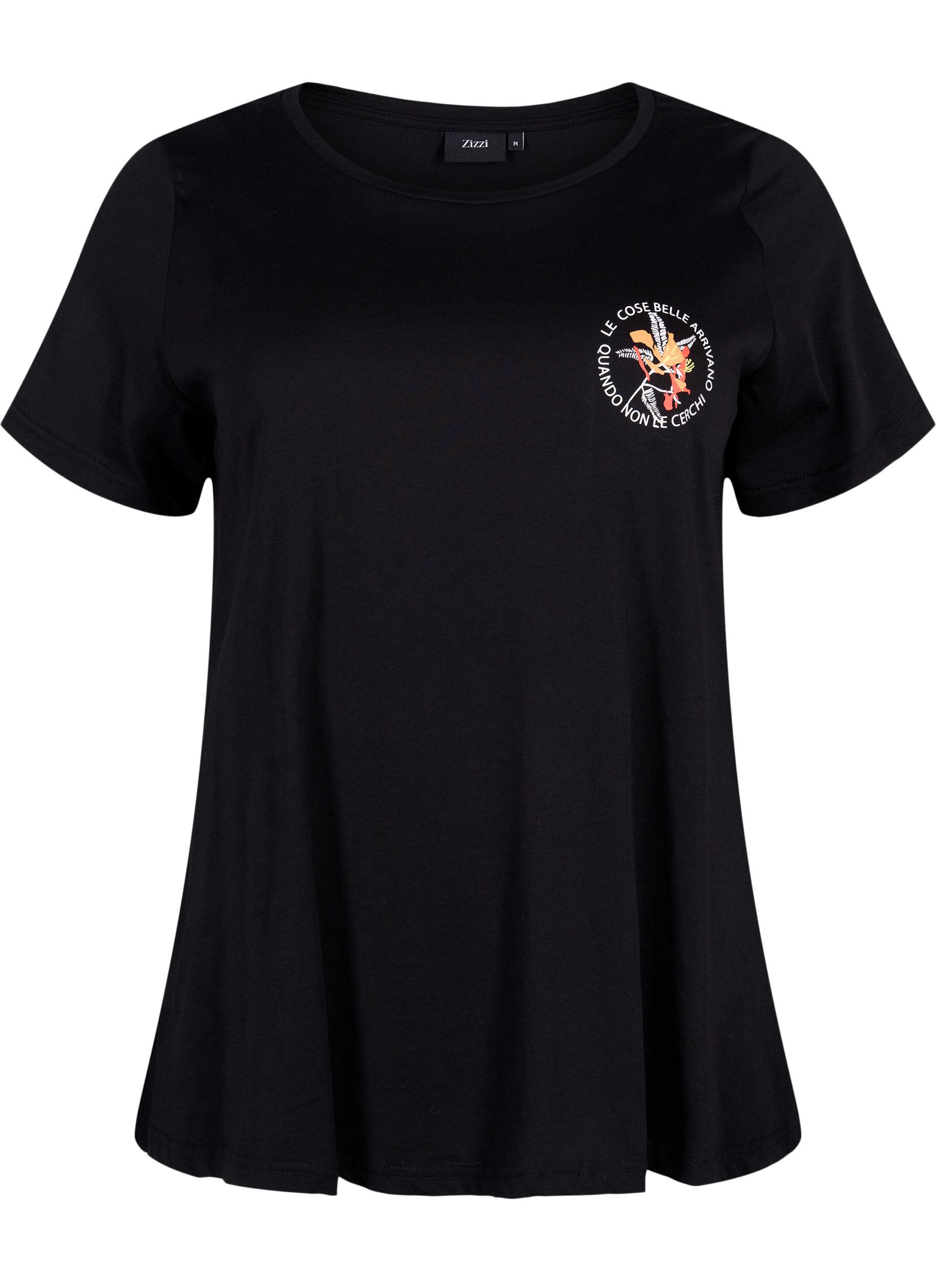 Zizzi T-Shirt aus Baumwolle mit Aufdruck, Black W. Chest print, Packshot image number 0