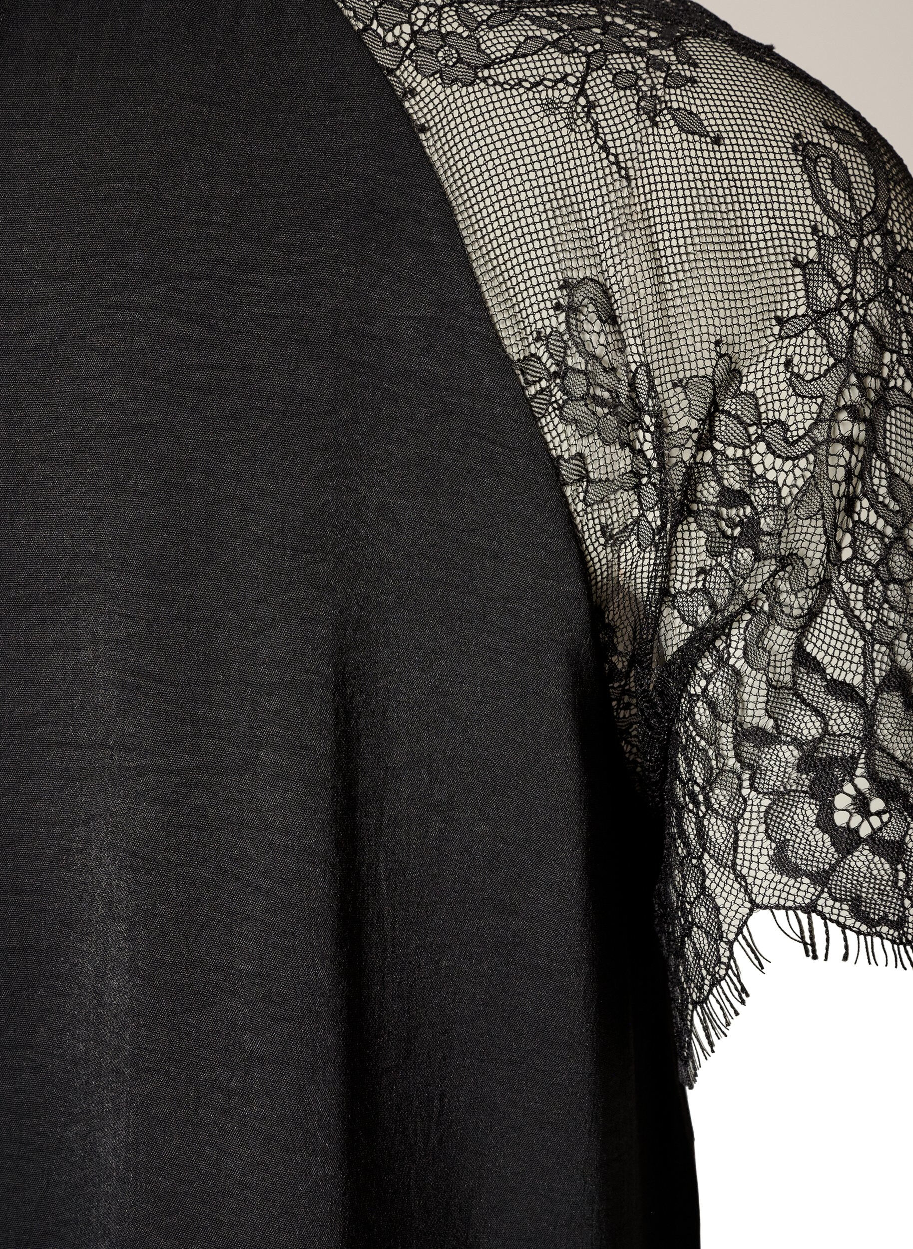 ZizziBluse mit kurzen &Auml;rmeln aus Spitze und hohem Kragen, Schwarz, Packshot image number 3