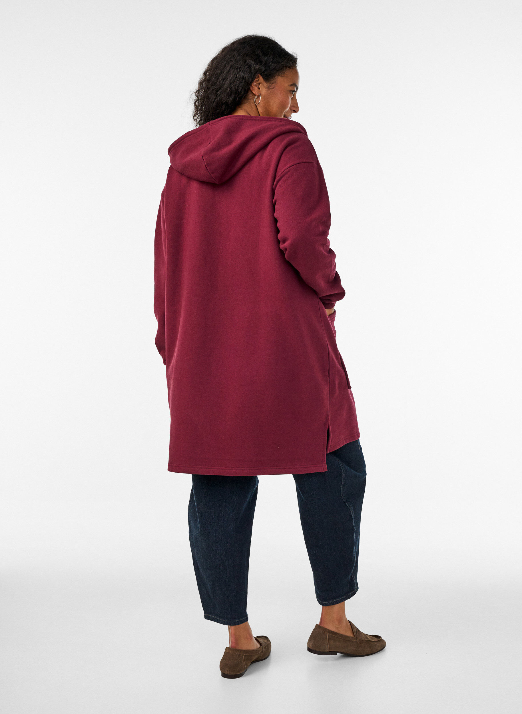 ZizziLanger Cardigan mit Kapuze und Rei&szlig;verschluss, Rot, Model image number 2