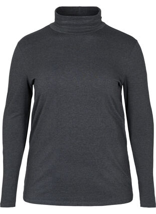 Einfarbige hochgeschlossene Bluse mit langen Ärmeln, Dark Grey Melange, Packshot image number 0