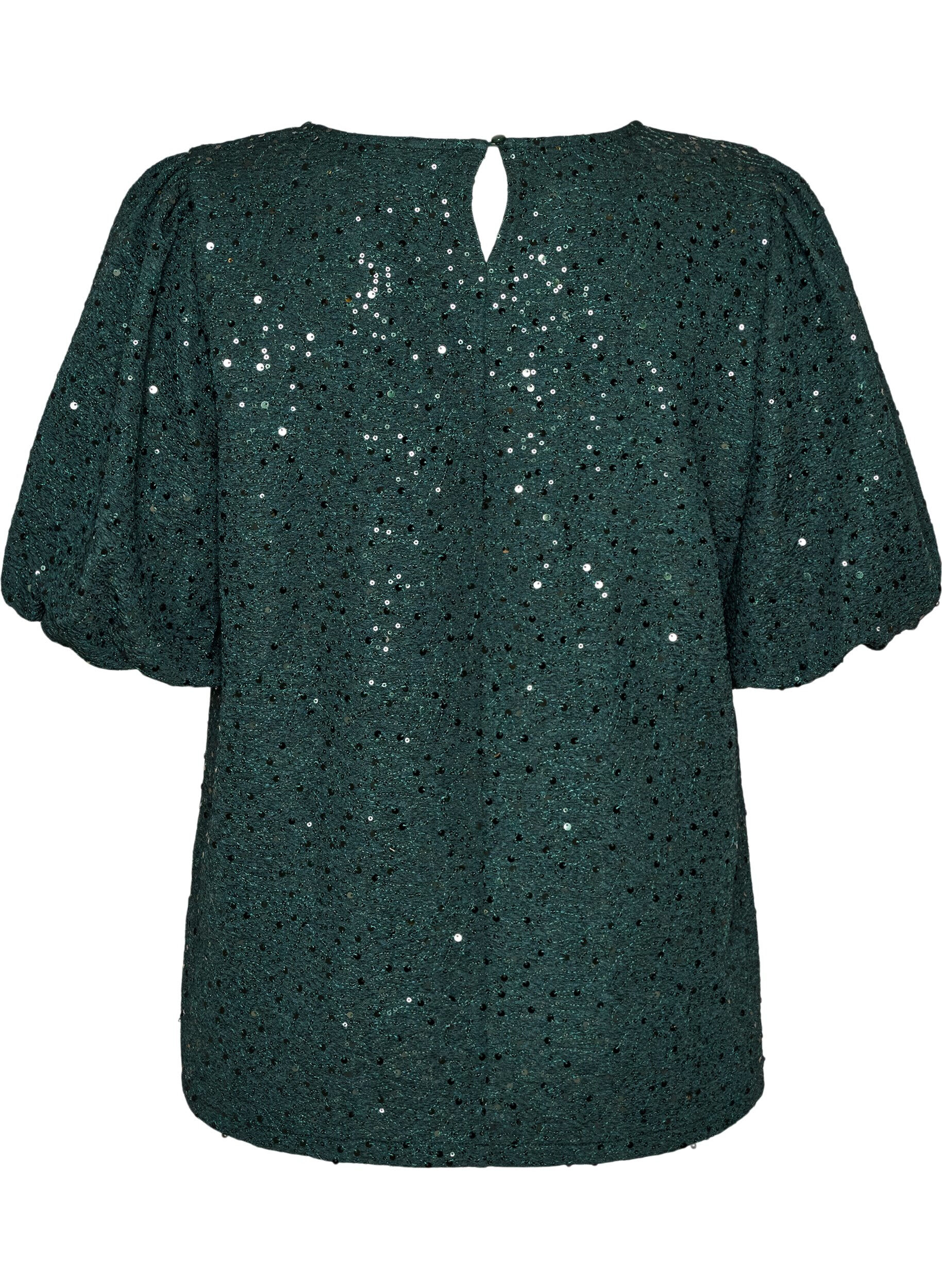 ZizziPaillettenbluse mit Ballon&auml;rmeln, Gr&uuml;n, Packshot image number 1