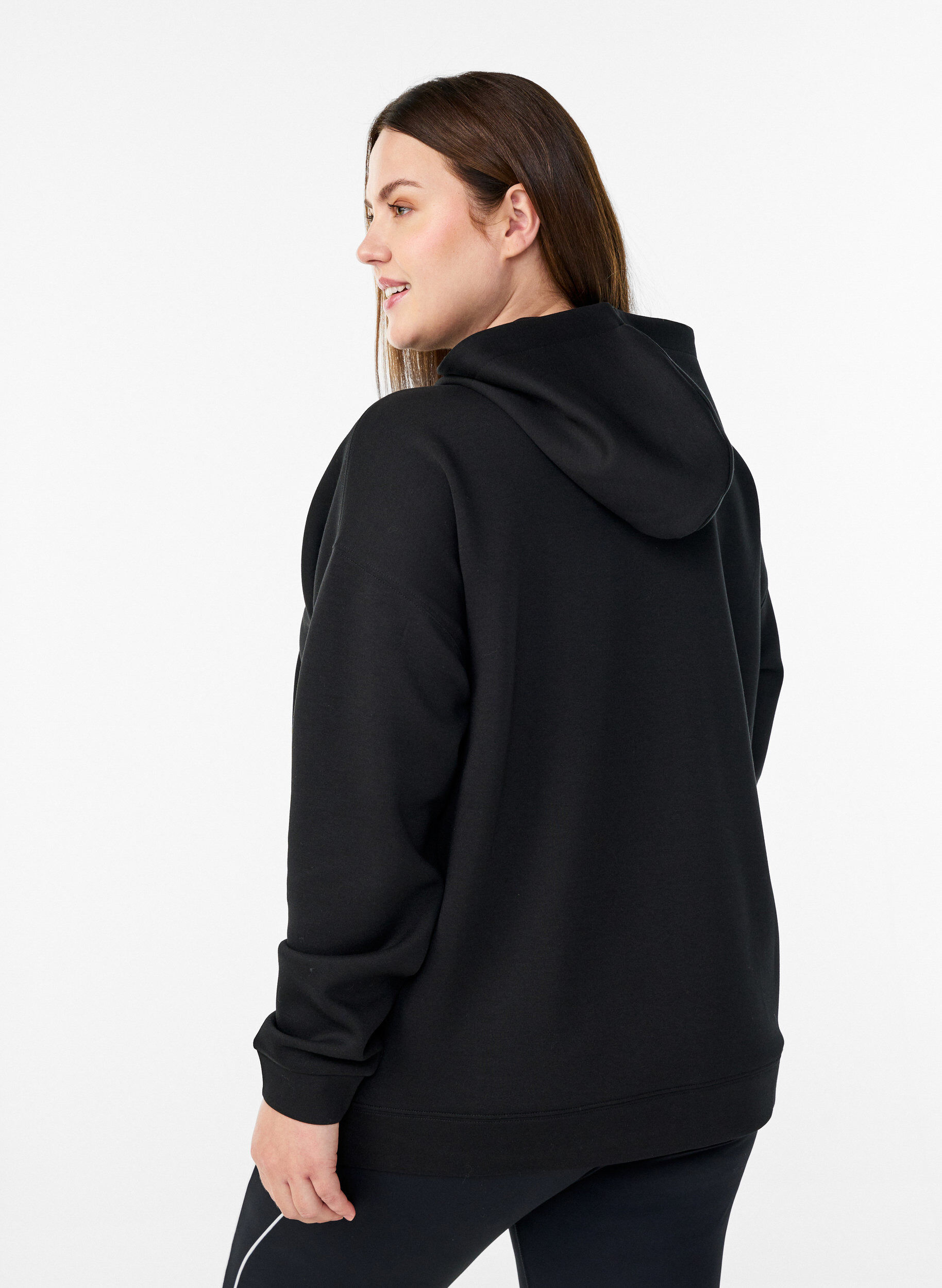 Zizzi Scuba-Hoodie mit Rei&szlig;verschluss und Taschen, Schwarz, Model image number 2