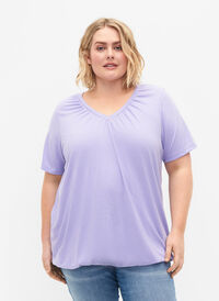 Meliertes T-Shirt mit elastischem Saum, Lavender Mél, Model
