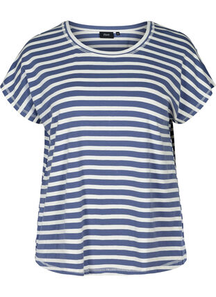 Gestreiftes T-Shirt aus Baumwolle, Twilight Blue Stripe, Packshot image number 0
