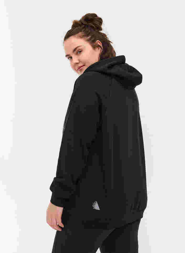 Sweatshirt mit Printdetails und Kapuze, Black, Model image number 1