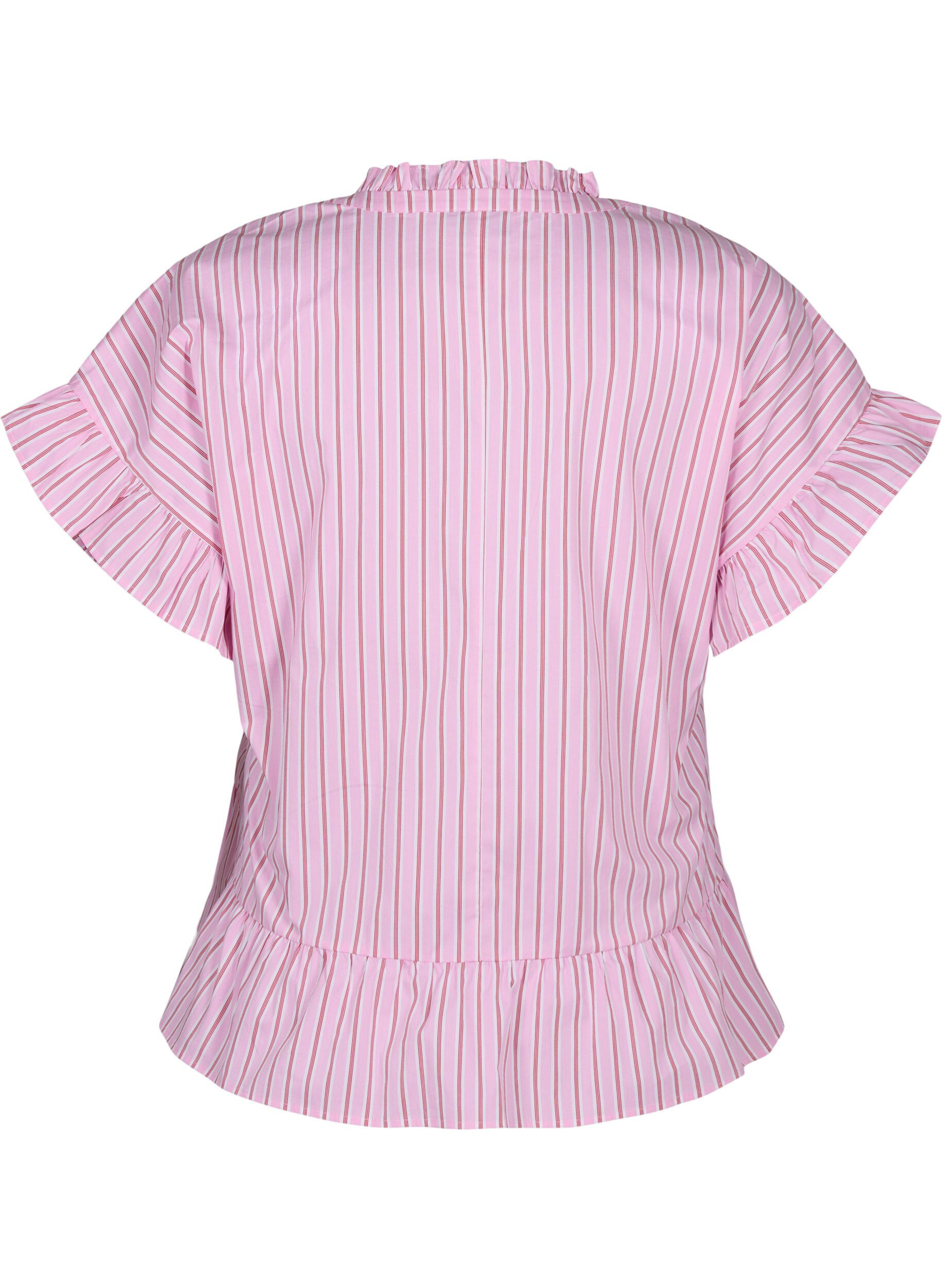 Zizzi Gestreifte Bluse mit Sch&ouml;&szlig;chen- und R&uuml;schendetails, Pink Red Stripe, Packshot image number 1