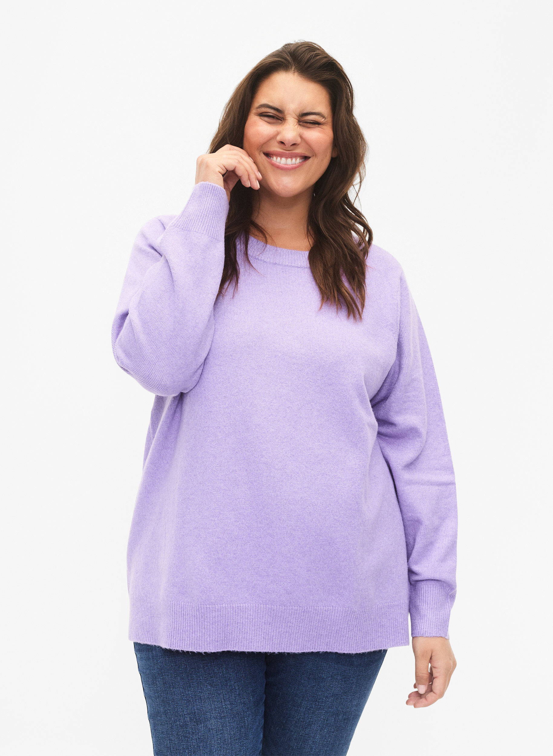 Zizzi Langarmpullover mit Rundhalsausschnitt	, Bougainvillea Mel., Model image number 2