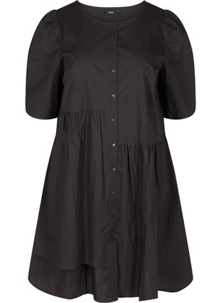 Hemdkleid aus Baumwolle mit Puffärmeln, Black, Packshot image number 0