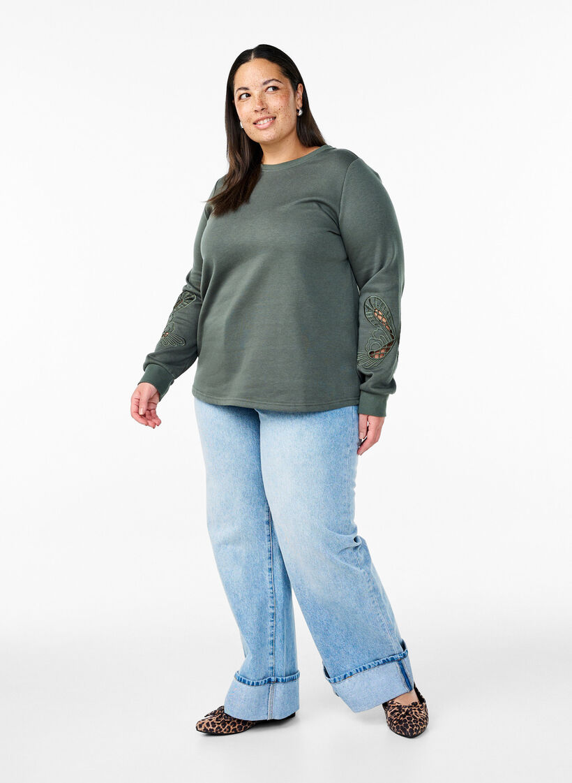 Sweatshirt mit aufgestickten Cut-Outs, Thyme, Model image number 2