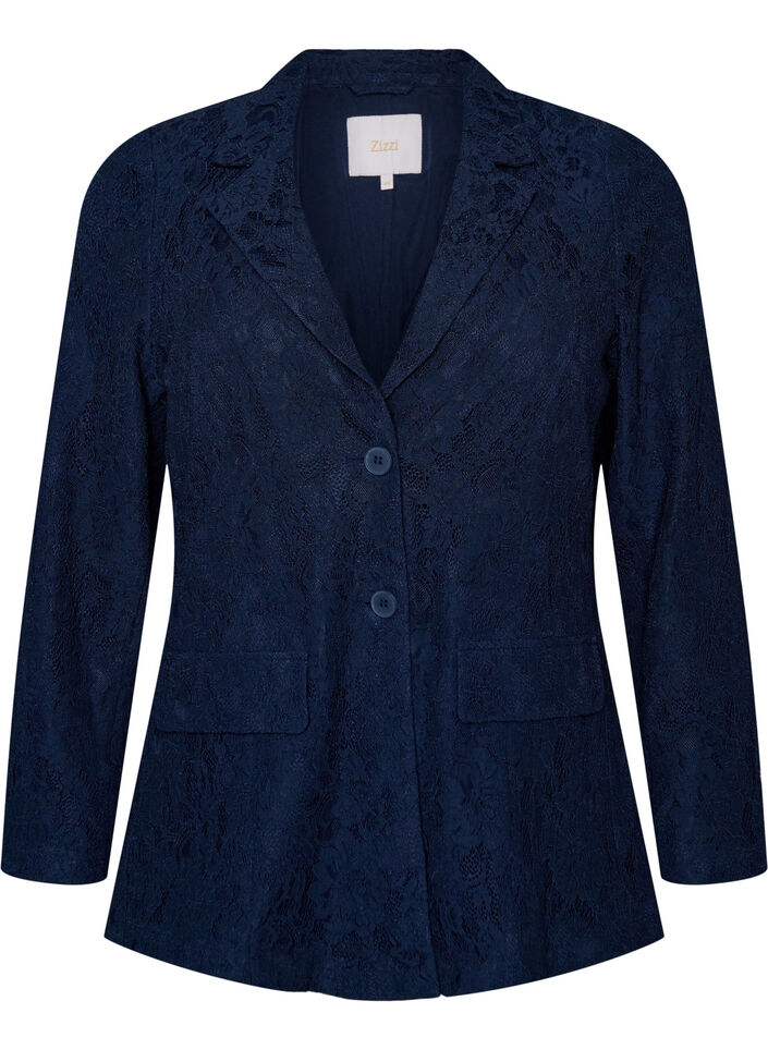 Spitzenblazer mit Knopfverschluss, Blau, Packshot image number 0