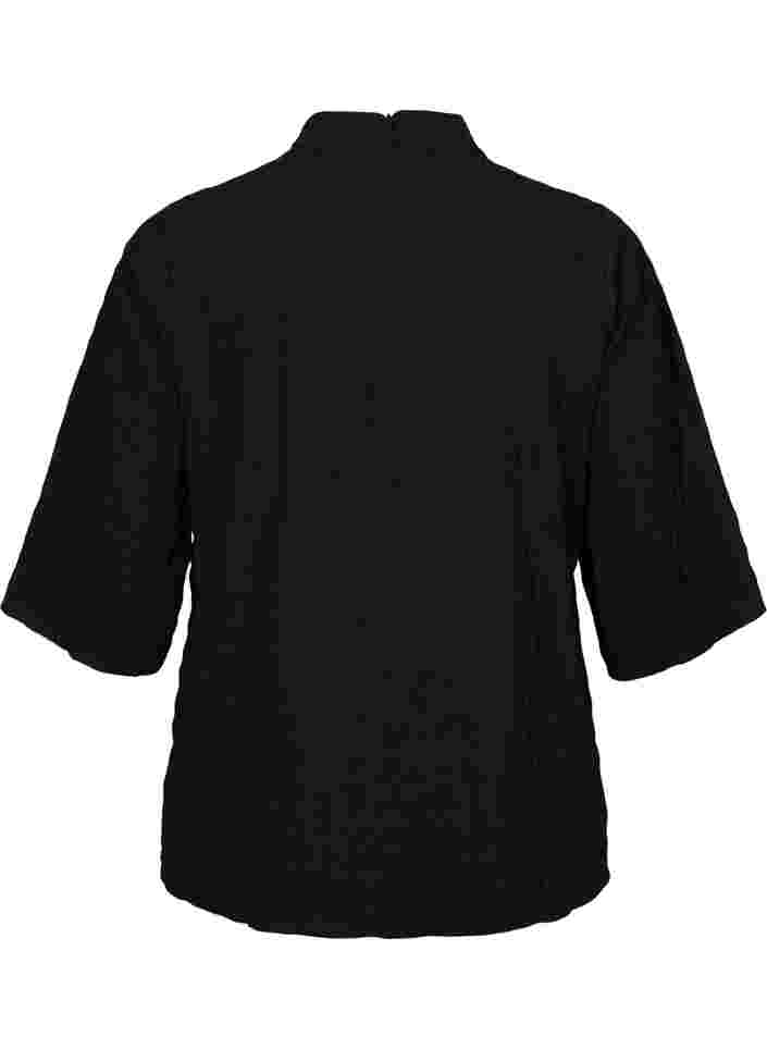 Bluse mit hohem Halsausschnitt und 3/4 Ärmeln, Black, Packshot image number 1