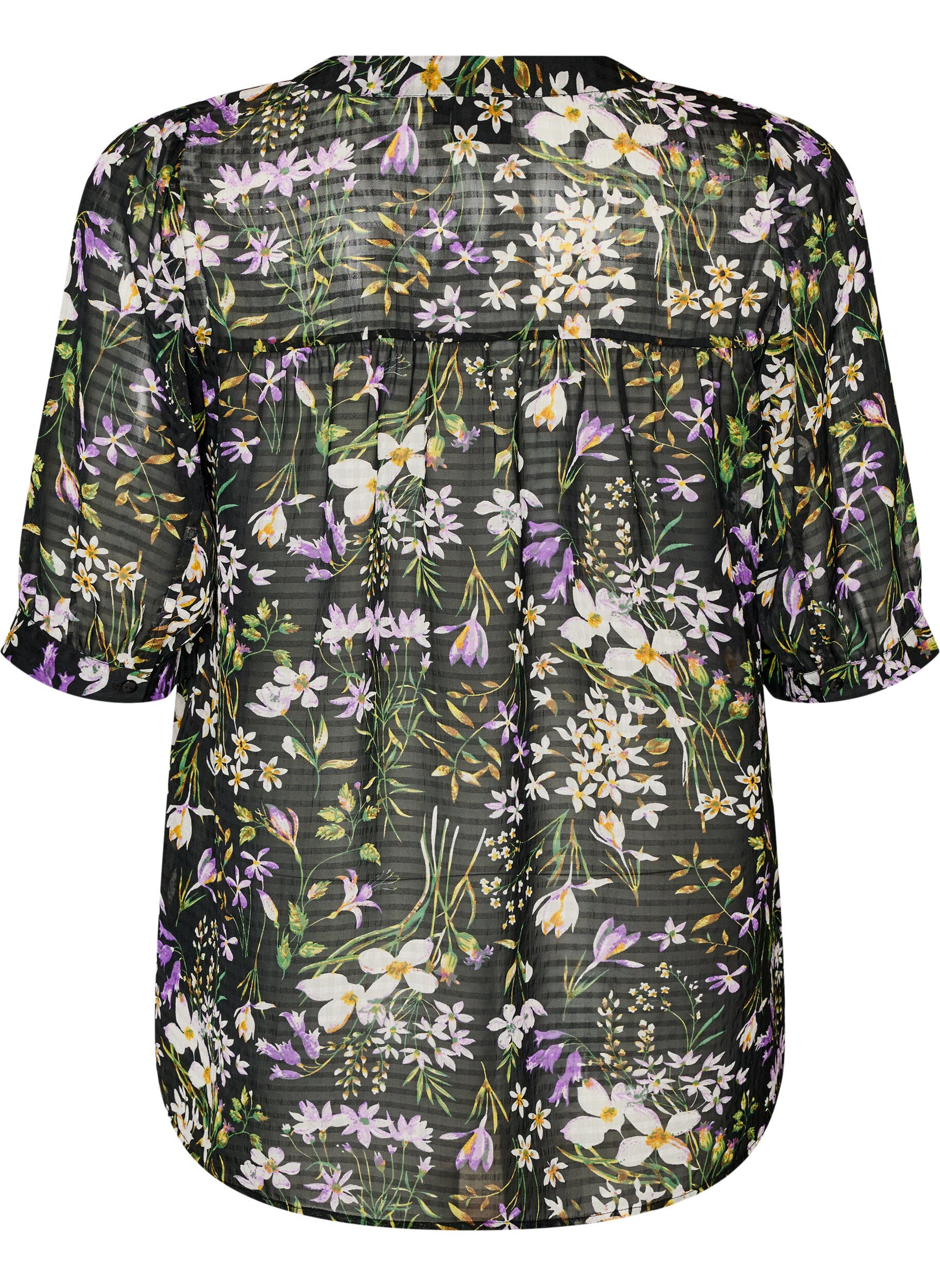 ZizziGebl&uuml;mte Bluse mit V-Ausschnitt, Schwarz, Packshot image number 1