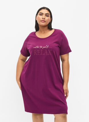 Kurzärmeliges Nachthemd aus Bio-Baumwolle , Dark Purple Relax, Model image number 0