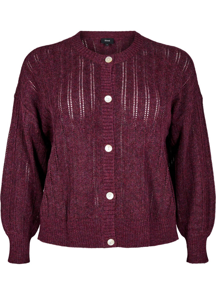 Gestrickter Cardigan mit Lochmuster, Dunkles Bordeaux, Packshot image number 0