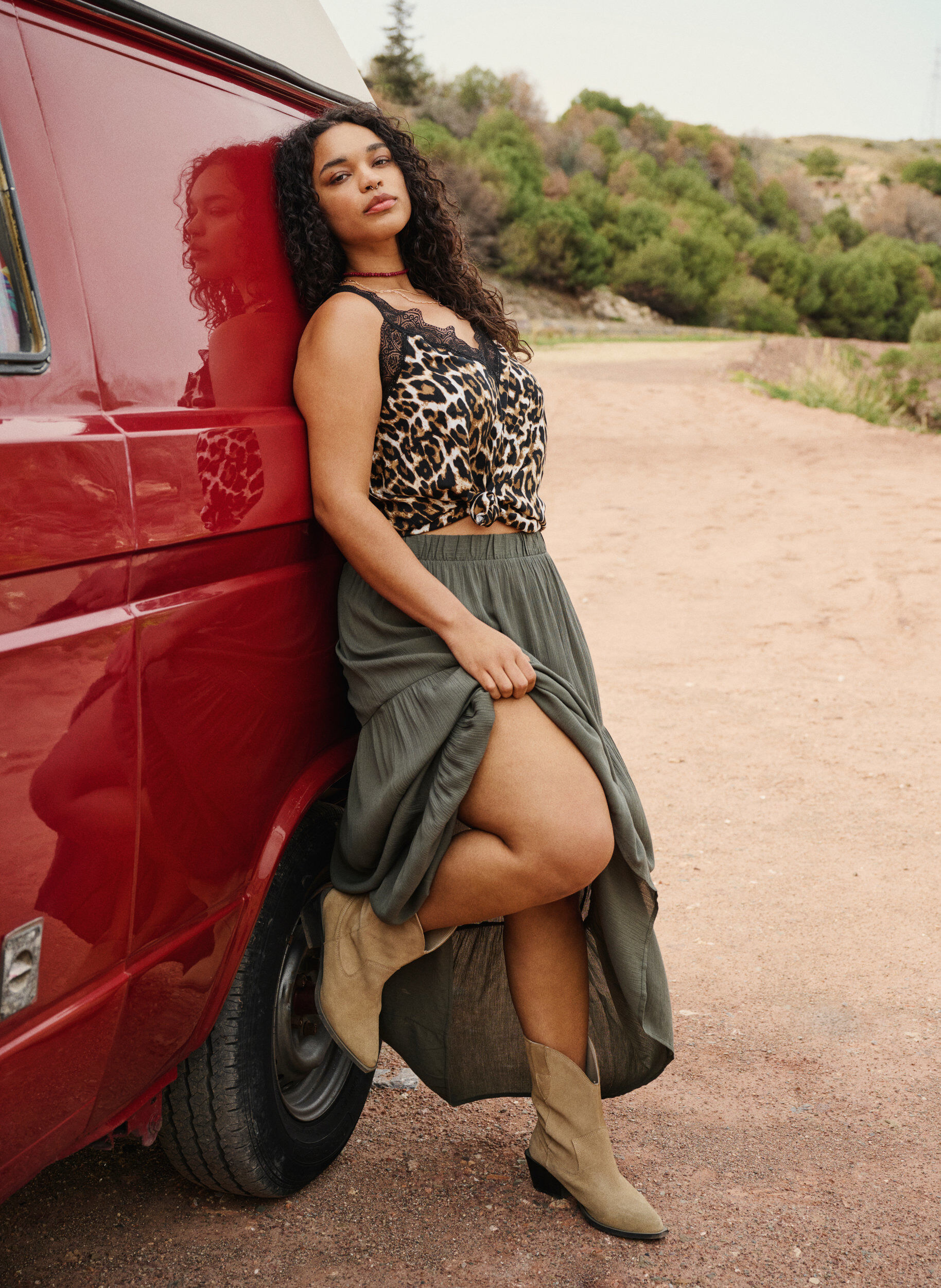 Zizzi Top mit Spitze aus Viskose, Leopard, Image image number 0