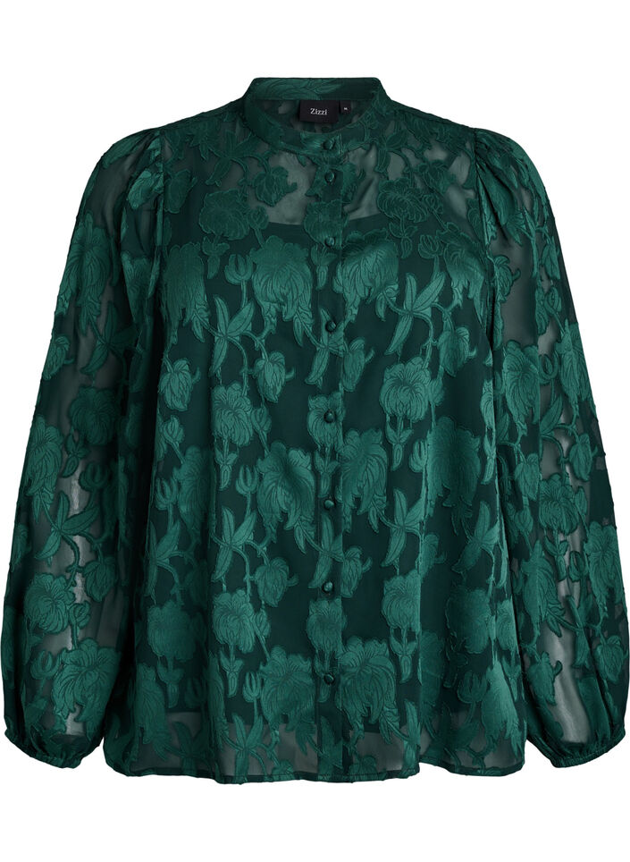 Bluse mit Knöpfen und Blumenmuster, Grün, Packshot image number 0