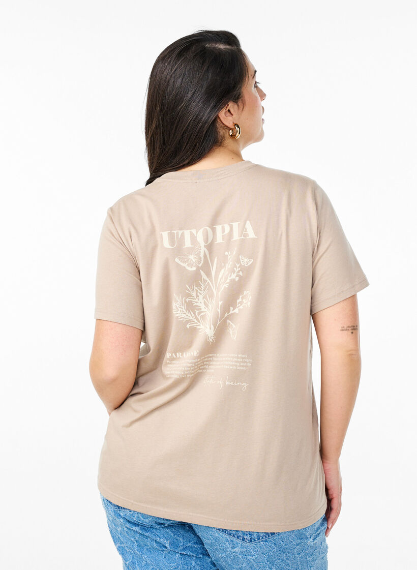 T-Shirt mit Textaufdruck und Rundhalsausschnitt, Braun, Model image number 2