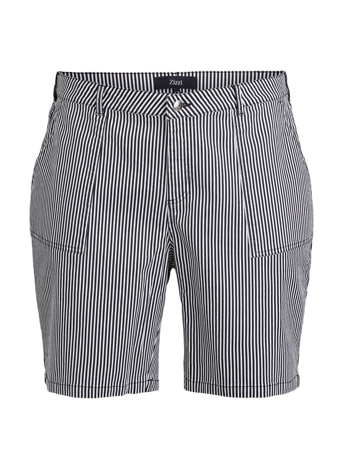 Bermuda-Shorts mit hohem Bund und Streifenmuster, Schwarz, Packshot image number 0