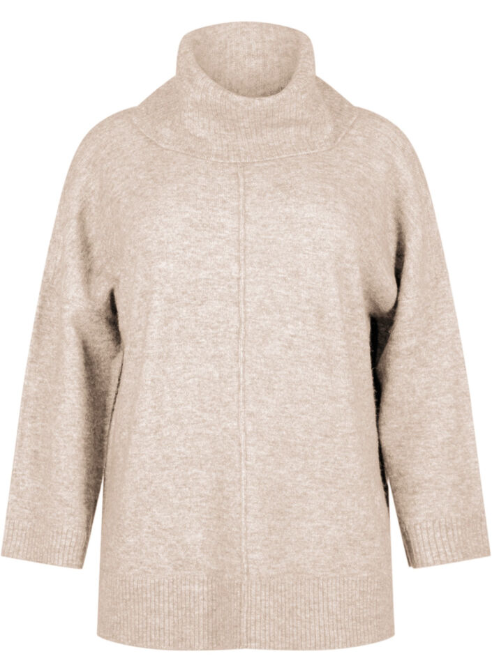 Melange-Strickpullover mit Rollkragen, Simply Taupe Mel., Packshot image number 0
