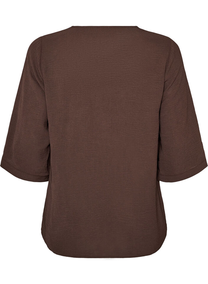 Bluse mit V-Ausschnitt und 3/4-&Auml;rmeln, Braun, Packshot image number 1