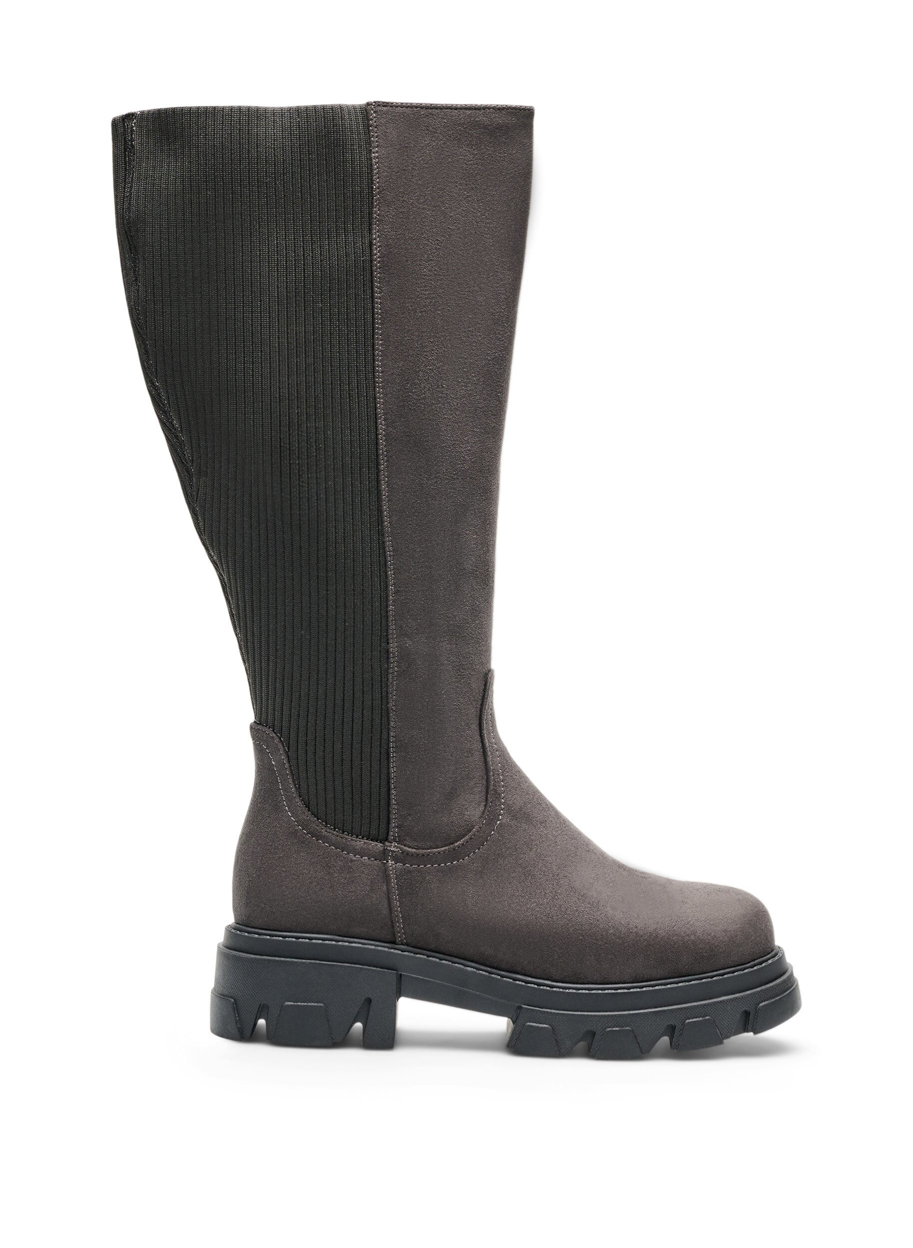 ZizziLanger Stiefel mit geripptem, elastischem Schaft und chunky Sohle, Braun, Packshot image number 0