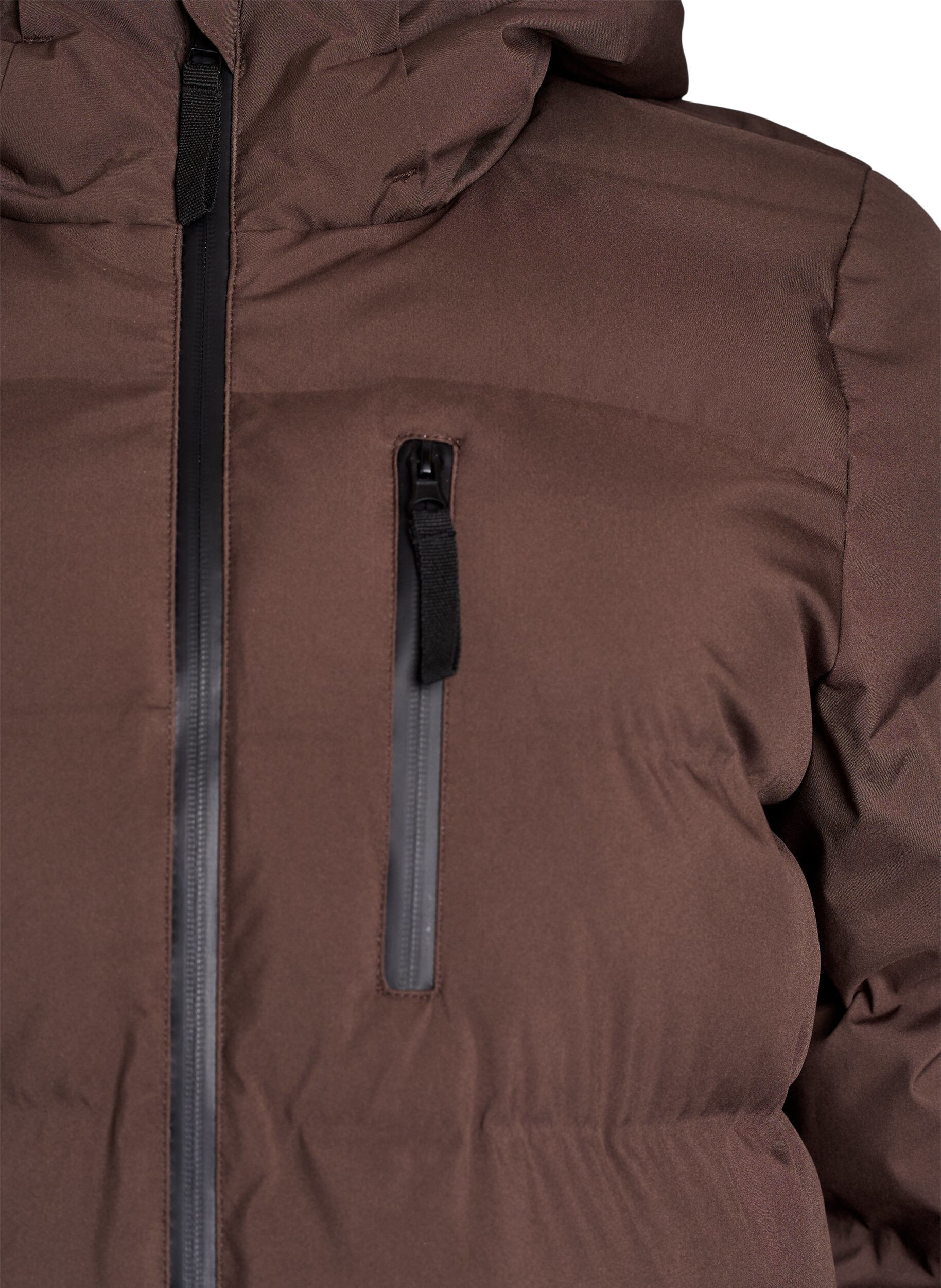 Zizzi Puffermantel mit Kapuze und Taschen, Braun, Packshot image number 2