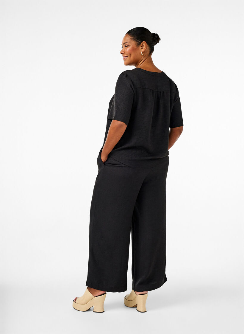 Lockere Hose mit elastischem Bund und Taschen, Schwarz, Model image number 1