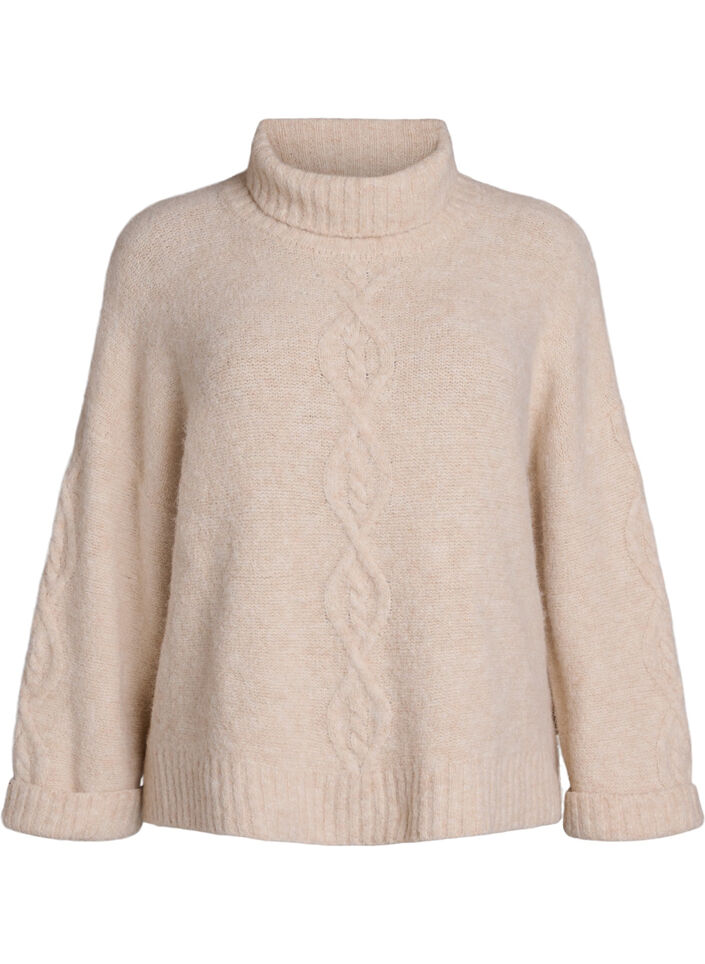 Pullover mit Rollkragen und Zopfmuster, Vanille, Packshot