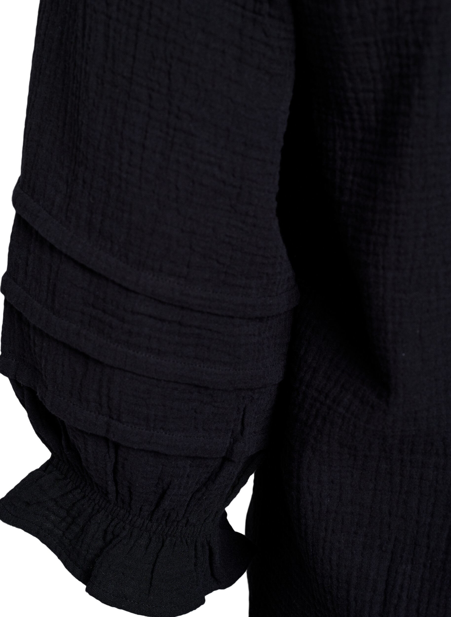 Zizzi Bluse aus Baumwoll-Musselin mit 3/4-&Auml;rmeln, Black, Packshot image number 3