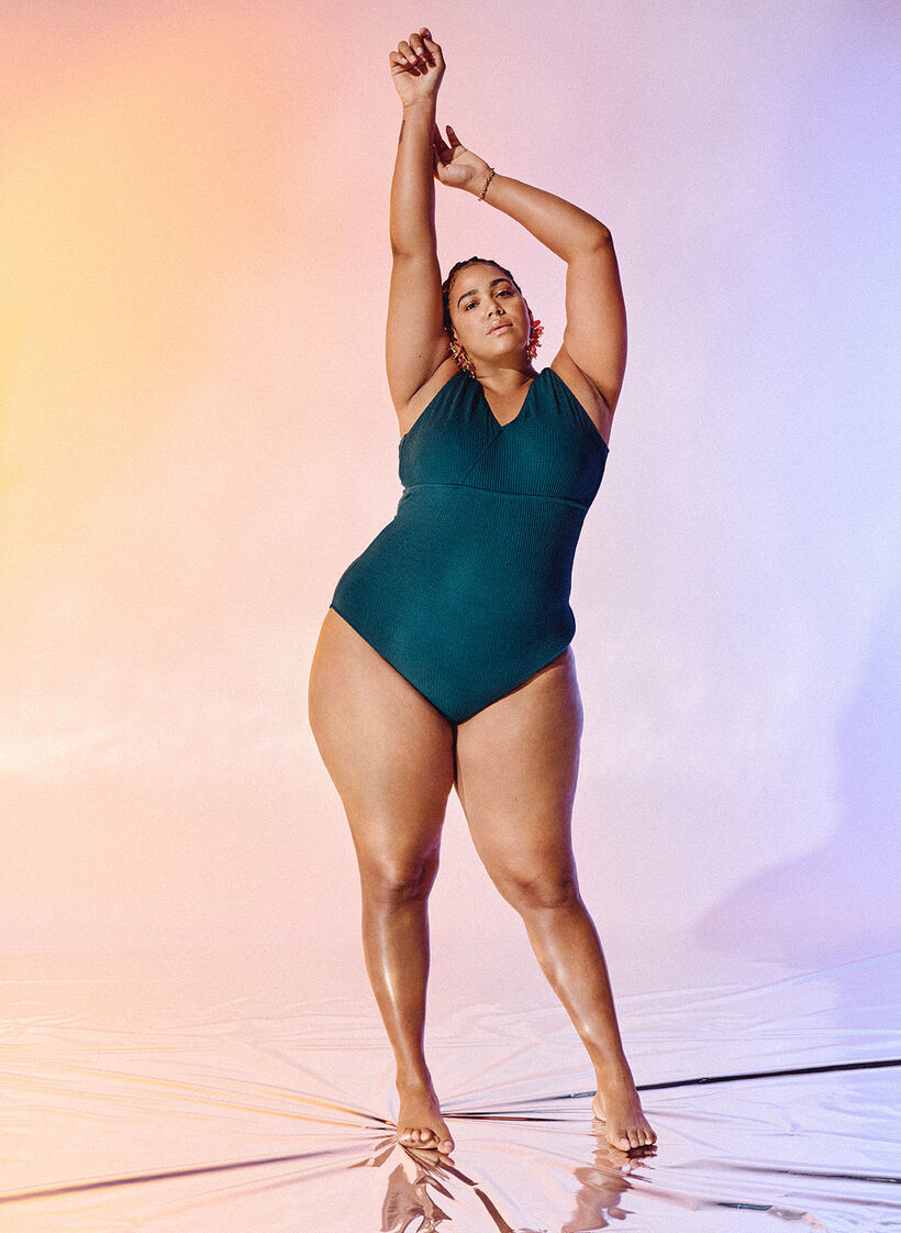 Badeanzug mit Krepp-Textur und Wickeleffekt, Dark Sea, Image image number 0