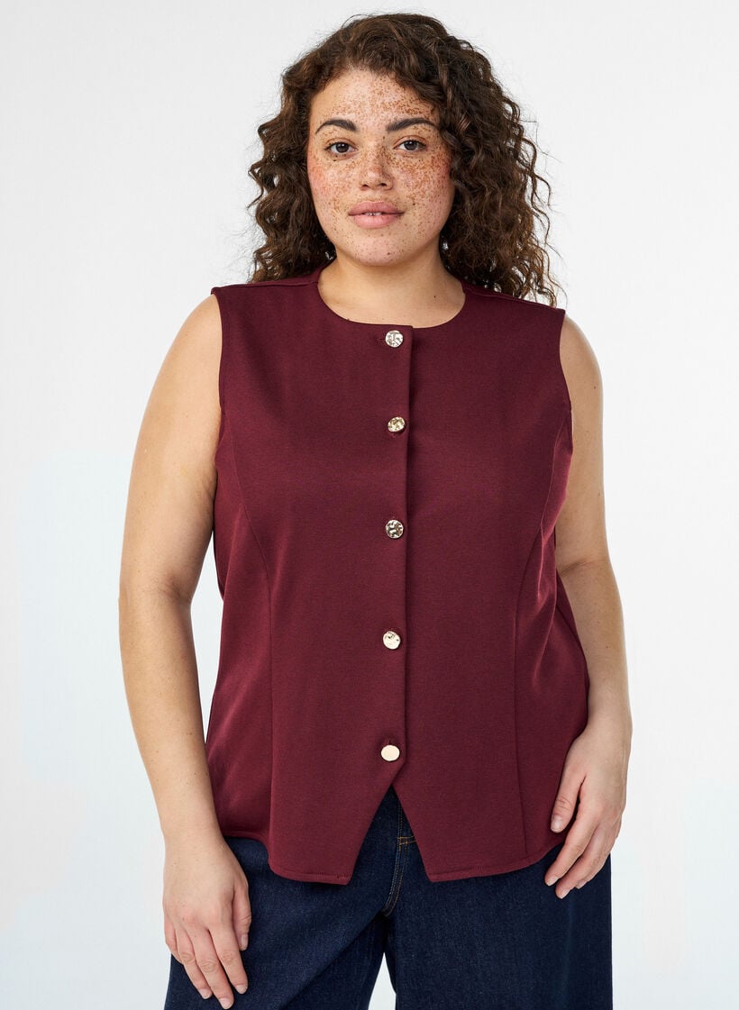 &Auml;rmellose Bluse mit Zierkn&ouml;pfen, Rot, Model image number 0