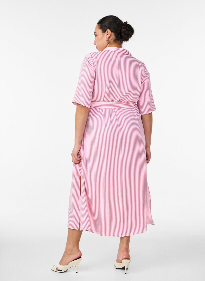 Kn&ouml;chellanges Hemdblusenkleid mit Bindeg&uuml;rtel und Streifen, Pink, Model image number 1