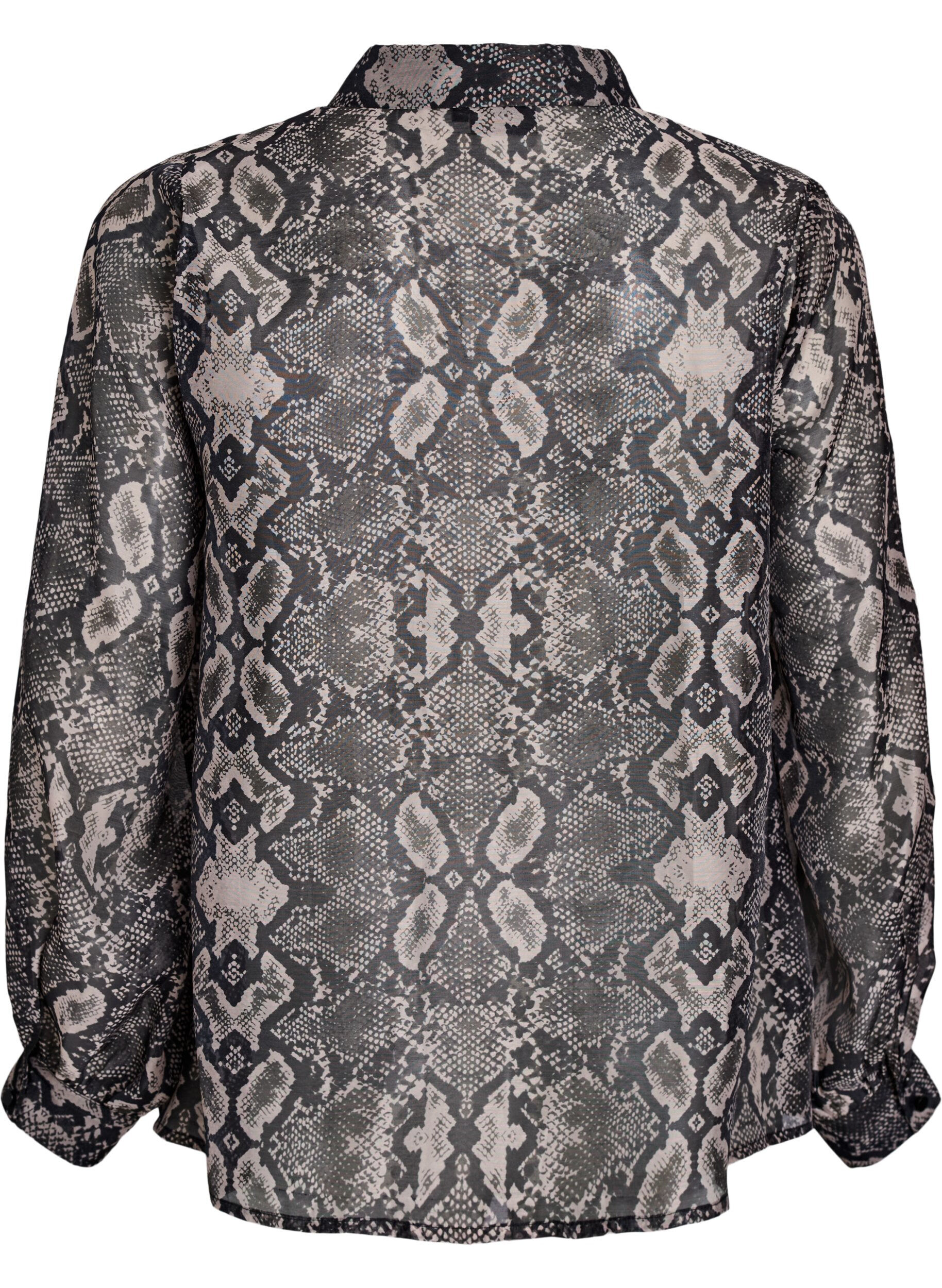 Zizzi Lang&auml;rmelige Bluse mit Schlangenprint, Grau, Packshot image number 1