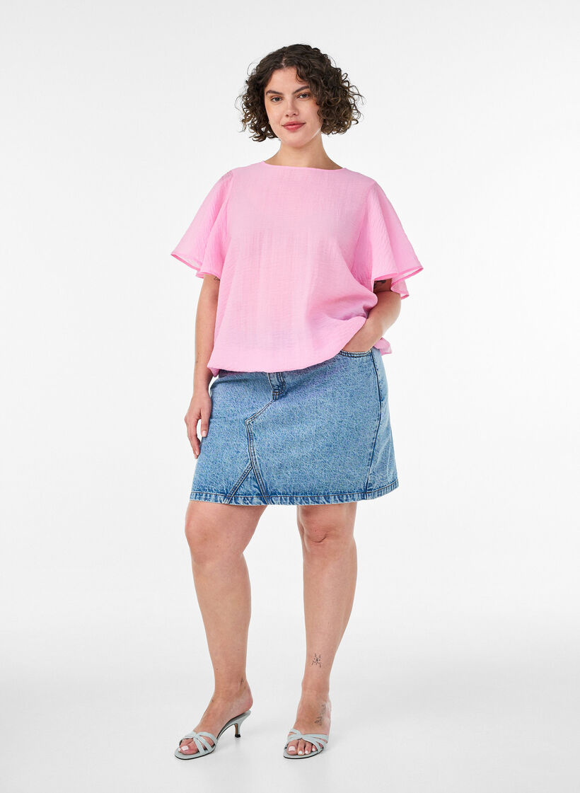 Bluse mit Ballonform und Fl&uuml;gel&auml;rmeln, Pink, Model image number 1