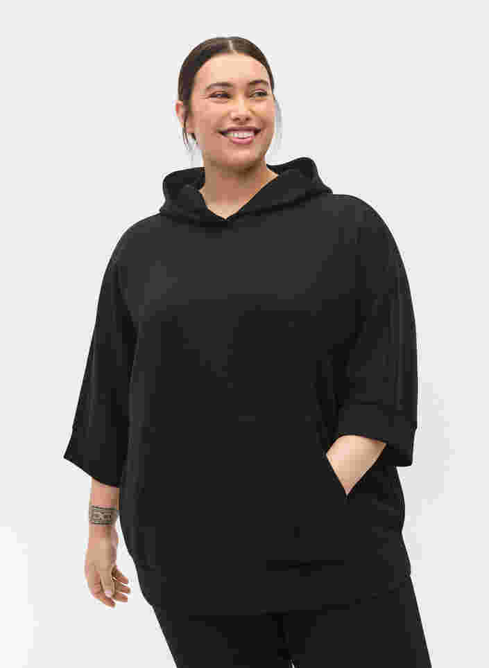 Sweatshirt mit Kapuze und 3/4-Ärmeln, Black, Model